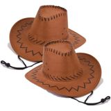 2x stuks bruine leren kinder verkleed cowboyhoed - Carbaval verkleed hoeden