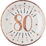 Verjaardag feest bekertjes en bordjes leeftijd - 20x - 80 jaar - rose goud - karton