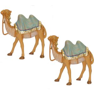 2x stuks kamelen beeldjes 16 cm dierenbeeldjes - Kerstbeeldjes/kerststal beeldjes/dierenbeeldjes