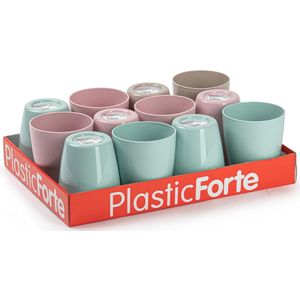 Plasticforte 12x Kunststof drinkglazen - gekleurd - 400 ml - onbreekbaar - limonade/water/camping
