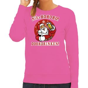 Bellatio Decorations Foute kersttrui/sweater dames - kerstman - roze - niks ho ho ho doordrinken