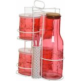 Rode karaf/sapkan/schenkkan 1 liter met 4 mason jars en rietjes - Drinkset - Mason Jars