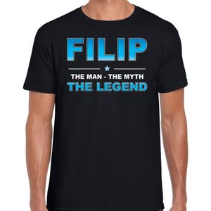 Naam cadeau Filip - The man, The myth the legend t-shirt  zwart voor heren - Cadeau shirt voor o.a verjaardag/ vaderdag/ pensioen/ geslaagd/ bedankt