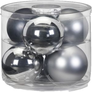 Inge Christmas Grote kerstballen - 6x st - grijs/zilver - 10 cm - glas - glans/mat