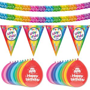 Haza Verjaardag versiering pakket Happy Birthday - ballonnen/vlaggetjes/feestslinger