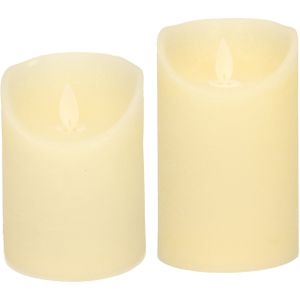 LED kaarsen/stompkaarsen - set 2x - ivoor wit - H10 en H12,5 cm - bewegende vlam