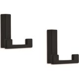 2x Luxe kapstokhaken / jashaken modern zwart met dubbele haak - hoogwaardig metaal - 4 x 6,1 cm - metalen kapstokhaakjes / garderobe haakjes