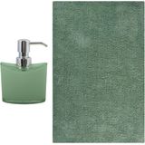 MSV badkamer droogloop mat/tapijt - Bologna - 45 x 70 cm - bijpassende kleur zeeppompje - groen