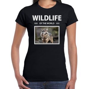 Dieren foto t-shirt Wolf - zwart - dames - wildlife of the world - cadeau shirt wolven liefhebber