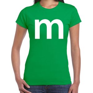 Letter M verkleed/ carnaval t-shirt groen voor dames - M en M carnavalskleding / feest shirt kleding / kostuum