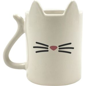 Katten thema drinkbeker/koffiemok wit 350 ml - katten liefhebbers cadeau