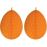 2x stuks hangdecoratie honeycomb paaseieren oranje van papier 30 cm - Brandvertragend - Paas/pasen thema decoraties/versieringen