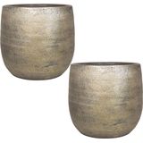 Set van 3x stuks luxe plantenpotten/bloempotten goud Mira van keramiek 14 cm - Keramische plantenpotten/plantenbakken