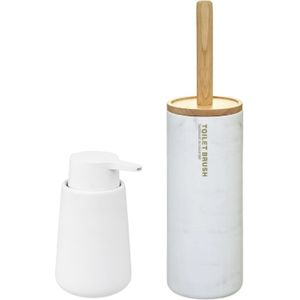 5Five WC-/toiletborstel houder kunststof wit met zeeppompje 250 ml