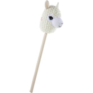 Pluche lama / alpaca stokpaardje creme 74 cm - Speelgoed lama / alpaca stokpaardjes met houten stok