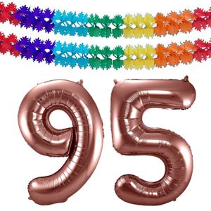 Folat folie ballonnen - Leeftijd cijfer 95 - brons - 86 cm - en 2x slingers