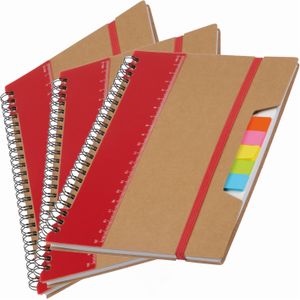 Pakket van 3x stuks schoolschriften/collegeblokken A5 - rood - Notitieboeken