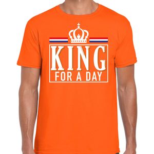 Koningsdag t-shirt King for a day - oranje met witte letters - heren - koningsdag outfit / kleding
