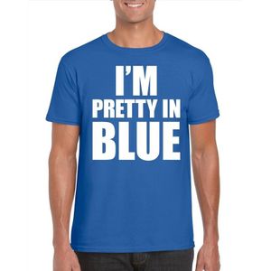 I am pretty in blue tekst t-shirt blauw heren - blauwe heren fun shirts