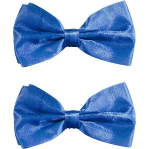 Partychimp Carnaval verkleed vlinderstrikje zijdeglans - 2x - kobalt blauw - polyester - heren/dames