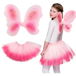 Boland Verkleed set vlinder/fee - vleugels/rokje - roze - kinderen - Carnavalskleding/accessoires