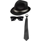 Carnaval verkleedset Men in black - hoed/zonnebril/party stropdas - zwart - heren/dames - verkleedkleding accessoires