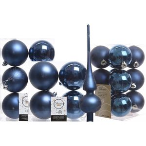 Kerstversiering kunststof kerstballen met glazen piek donkerblauw 6-8-10 cm pakket van 45x stuks - Kerstboomversiering