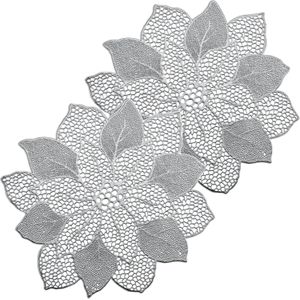 Zeller placemats bloemen vorm - 4x - kunststof - 49 x 47 cm - zilver