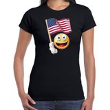 Amerika emoticon t-shirt met Amerikaanse vlag - zwart  - dames - Amerika fan / supporter shirt - WK voetbal