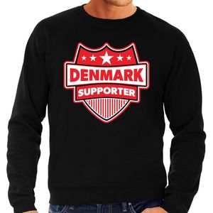 Denmark supporter schild sweater zwart voor heren - Denemarken landen sweater / kleding - EK / WK / Olympische spelen outfit