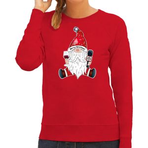 Bellatio Decorations foute kersttrui/sweater voor dames - karaoke gnoom - rood - kerstkabouter