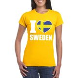 Geel I love Zweden/ Sweden supporter shirt dames - Zweeds t-shirt dames