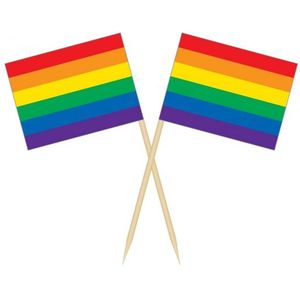 Cocktailprikkers - regenboog/pride vlag - 50 stuks - 8 cm - vlaggetje decoratie