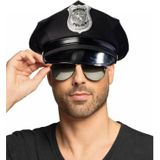 Carnaval verkleed politiepet - met donkere zonnebril - zwart - heren/dames - verkleedkleding accessoires