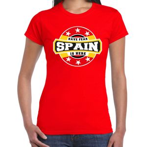 Have fear Spain is here t-shirt met sterren embleem in de kleuren van de Spaanse vlag - rood - dames - Spanje supporter / Spaans elftal fan shirt / EK / WK / kleding