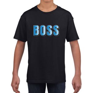 Boss tekst zwart t-shirt blauwe letters voor jongens en meisjes