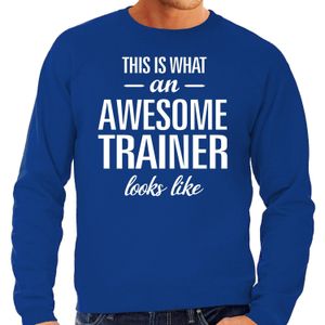 Awesome trainer - geweldige trainer cadeau sweater blauw heren - Vaderdag / verjaardagkado trui