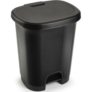 Kunststof afvalemmers/vuilnisemmers/pedaalemmers in het zwart van 27 liter met deksel en pedaal. 38 x 32 x 45 cm.