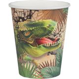 Santex feest wegwerp bekertjes - dinosaurus - 50x stuks - 270 ml - bruin/groen - karton