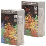 Draadverlichting sterren zilverdraad - 2x st - 20 LEDs - kleur - 1m