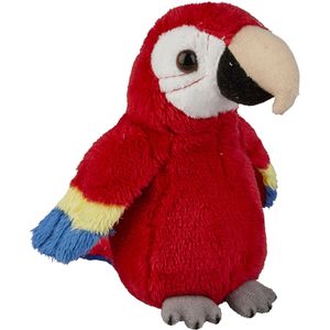 Pluche kleine knuffel dieren rode macaw papegaai vogel van 15 cm - Speelgoed knuffels vogels - Leuk als cadeau voor kinderen
