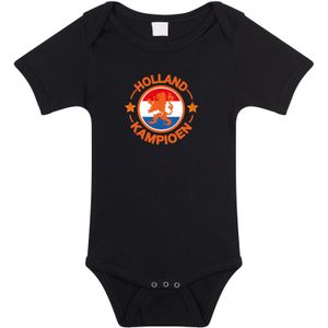 Zwarte fan romper voor babys - Holland kampioen met leeuw - Nederland supporter - EK/ WK / outfit