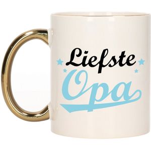 Bellatio Decorations Cadeau koffie/thee mok voor opa - blauw met gouden oor - de liefste - keramiek