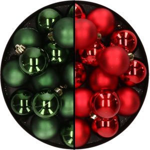 32x stuks kunststof kerstballen mix van donkergroen en rood 4 cm - Kerstversiering