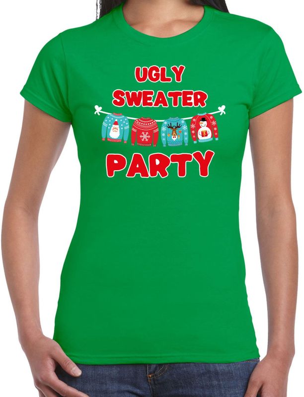 Ugly sweater party Kerstshirt / Kerst t-shirt groen voor dames - Kerstkleding / Christmas outfit