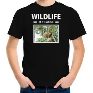 Dieren foto t-shirt Luiaard - zwart - kinderen - wildlife of the world - cadeau shirt Luiaarden liefhebber - kinderkleding / kleding