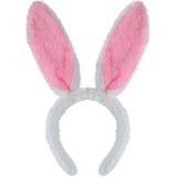 10x stuks konijnen/bunny oren wit met roze voor volwassenen 29 x 23 cm - Feest diadeem konijn/paashaas - Paas verkleedkleding