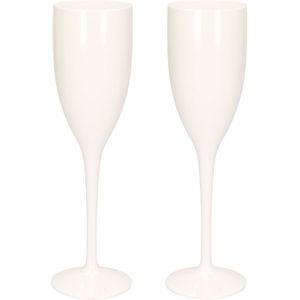 2x stuks onbreekbaar champagne/prosecco glas wit kunststof 15 cl/150 ml - Onbreekbare champagne glazen/flutes