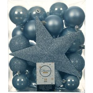 Decoris Kerstballen met piek - 33st - kunststof lichtblauw - 5-6-8 cm