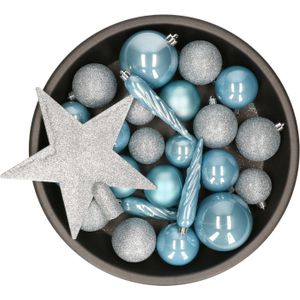 Decoris Kerstballen met piek - 33st - kunststof lichtblauw - 5-6-8 cm